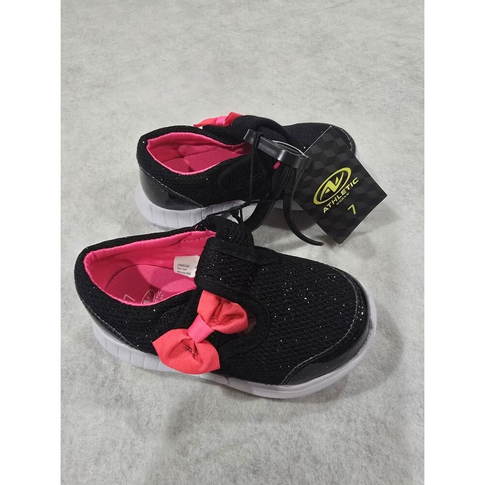 Athletic Works Black Pink Bow Sneakers Mary Janes Shoes Size 7 Girls Toddler NWT